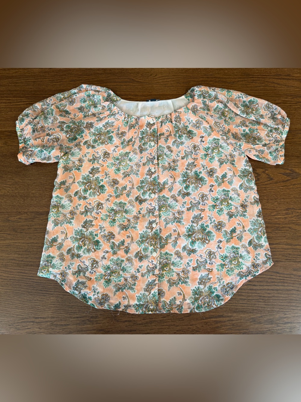 Ann Taylor Peach and Green Floral Blouse